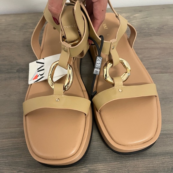 Zara Leather Embellished Flatform Sandals size 10 - Picture 3 of 9